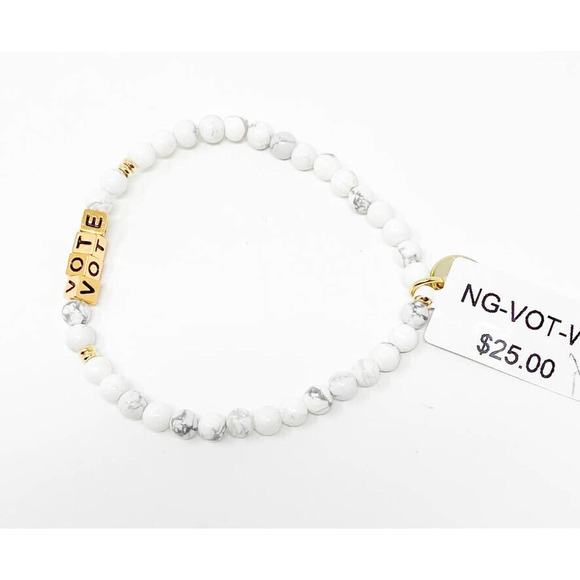 Little Words Project Jewelry - Little Words Project Bracelet Vote Beaded Stretch Bracelet White Gold NEW